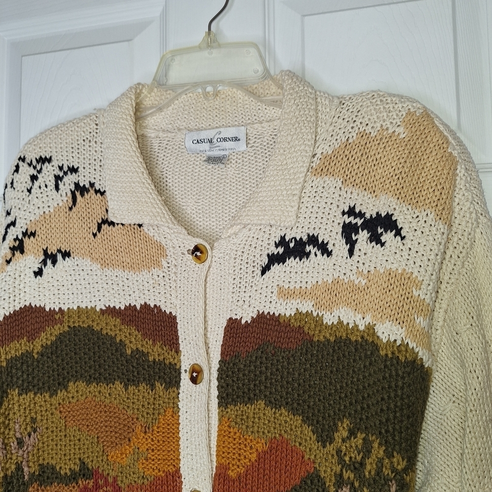 Vintage Casual Corner Multicolor Button-Up Equestrian Sweater Size Large - Picture 2 of 6